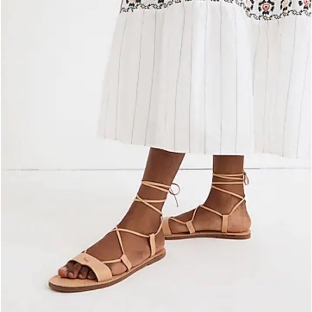 New Madewell tan neutral lace up Boardwalk sandals NWOT